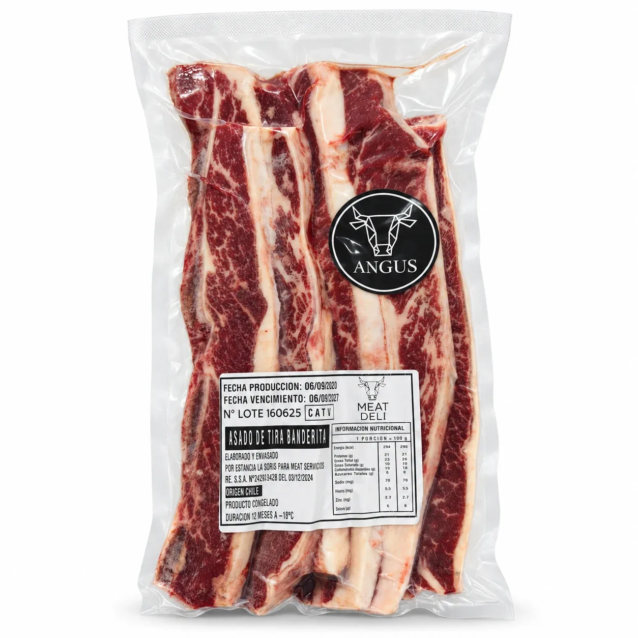 Asado de tira Banderita Angus al vacío · 700–800 g
