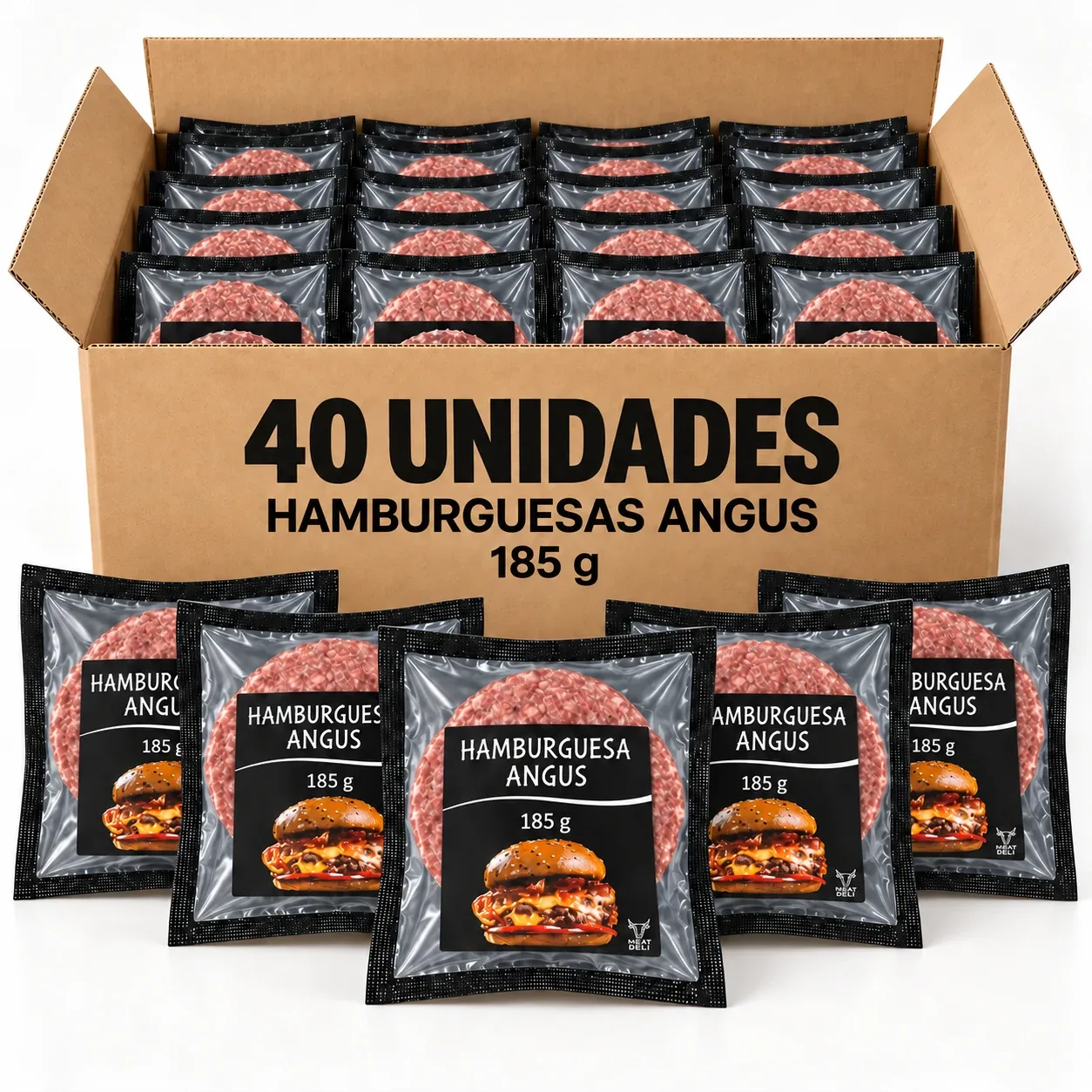 Caja de 40 Hamburguesas Angus de 185 g · 7,4 kg