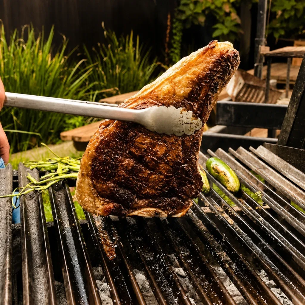 Tomahawk Meat Deli dorándose en la parrilla